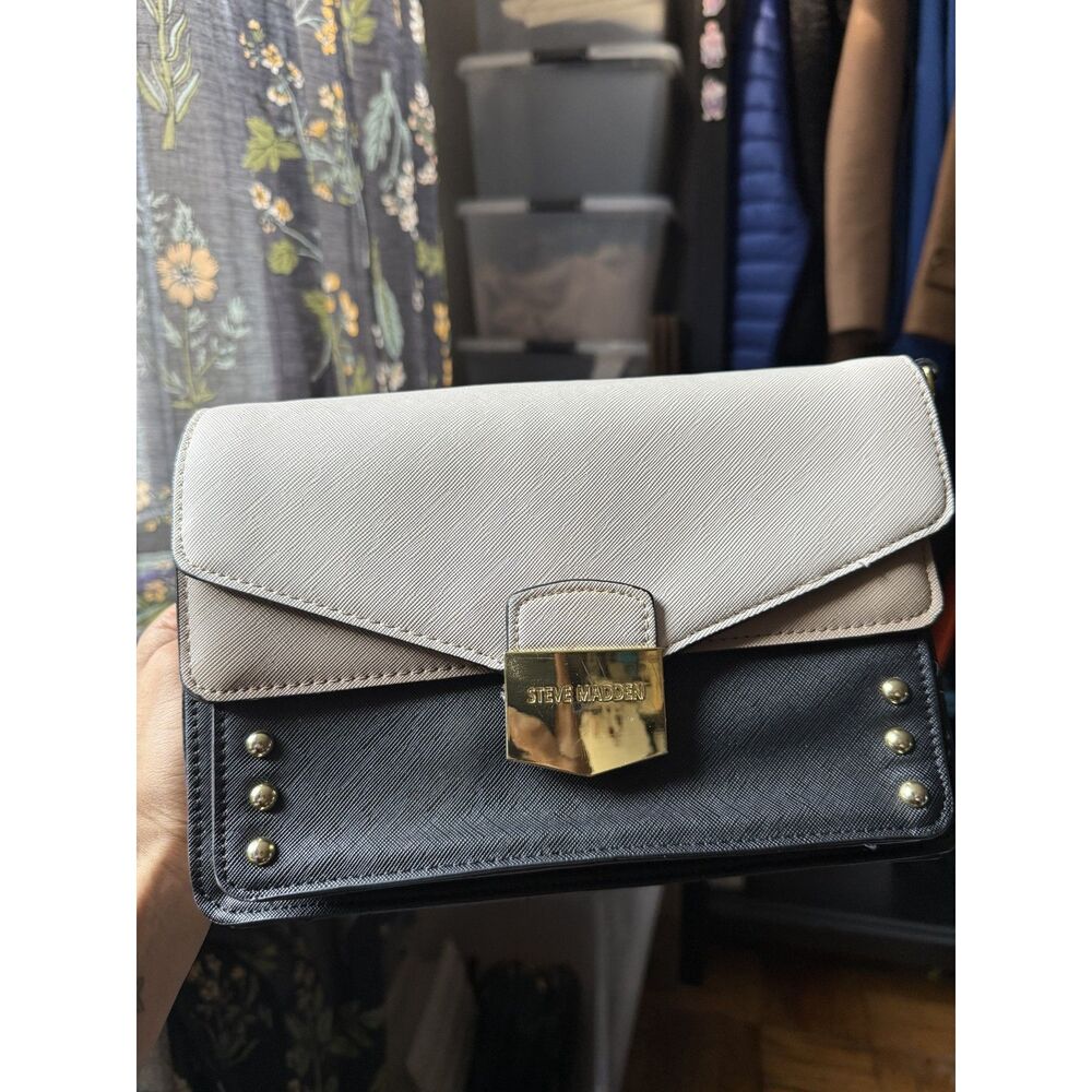 Steve Madden Black & Taupe Colorblock Crossbody Bag Gold Hardware